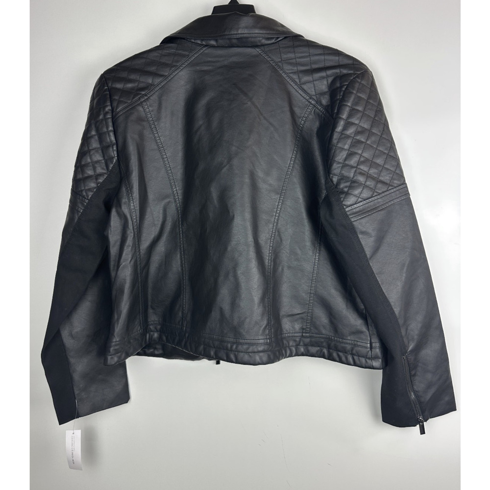 NWT New York & Company Faux Leather Moto Jacket Black Quilted Shoulders XXL NY&C - Picture 6 of 11